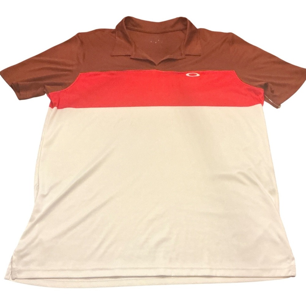 Oakley Mens Performance Polo Shirt Colorblock Brown Red White Size Large